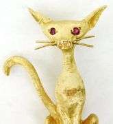 Exceptional Vintage 14K Cat Pin with Topaz Eyes