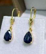3.0 CARAT NATURAL BLUE SAPPHIRE EARRINGS IN 14KT SOLID YELLOW GOLD