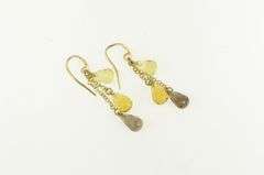 14K Yellow Gold Smoky Quartz Drop Fringe Tassel Dangle Earrings