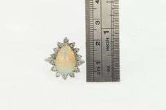 14K White Gold Pear Opal Diamond Halo Vintage Statement Ring