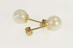 14K Yellow Gold 6.5mm Pearl Vintage Solitaire Classic Stud Earrings
