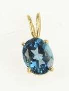 14K Yellow Gold Oval Blue Topaz Solitaire Vintage Classic Pendant