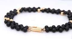 Gorgeous Black Onyx and Yellow Gold Ball Beaded Bracelet