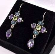 Multi-Gem Dangle Earrings In Sterling Silver