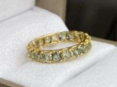 14KT SOLID YELLOW GOLD & GREEN SAPPHIRE ETERNITY BAND RING