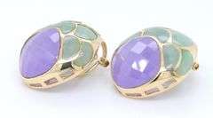 Stunning Yellow Gold Lavender and Green Jade Fancy Earrings
