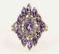 10K Yellow Gold Marquise Amethyst Diamond Statement Ring