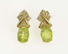 10K Yellow Gold Oval Peridot Diamond Cluster Accent Stud Earrings