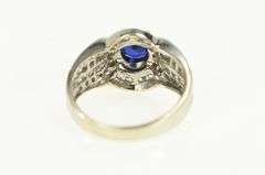 14K White Gold Oval Syn. Sapphire CZ Encrusted Statement Ring