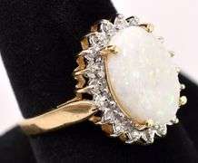 Sparkling Opal And Diamond Ring in 14K Yellow Gold
