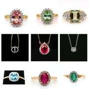 GROUP LOT OF 9X 14KT SOLID GOLD NATURAL GEMSTONE AND DIAMOND RINGS AND NECKLACES!