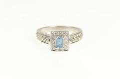 14K White Gold Emerald Cut Blue Topaz Diamond Halo Ring