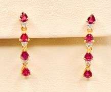 14KT SOLID YELLOW GOLD, RUBY, & DIAMOND EARRINGS