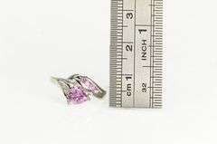 10K White Gold Trillion Pink Topaz Diamond Accent Vintage Ring
