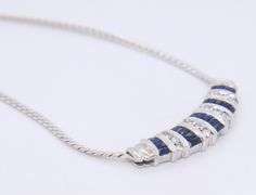 Attractive White Gold Fancy Baguette Sapphire and Diamond Necklace
