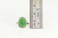 10K White Gold Art Deco Vintage Nephrite Cabochon Statement Ring