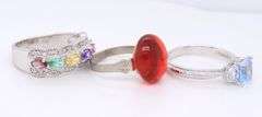 925 Sterling Silver Lot of 3 Rhinestone Rings