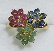 14KT SOLID YELLOW GOLD, RUBY, EMERALD, & BLUE SAPPHIRE RING!