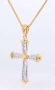 Dazzling Yellow Gold 2 Tone Diamond Cross Pendant on Chain