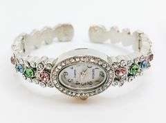 Ladies Geneva & Gemstone Watch, 18kt White GP Cuff