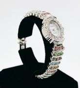 Ladies Geneva & Gemstone Watch, 18kt White Gold Plated