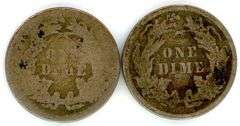 2 Different Liberty Seated Dimes: 1875 and 1887