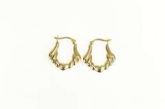 14K Yellow Gold Puffy Scalloped Vintage Heart Wing Hoop Earrings