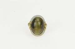 14K White Gold Art Deco Cat's Eye Mother of Pearl Filigree Ring