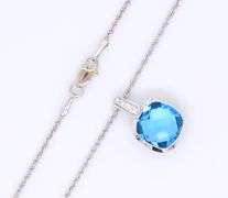 Charming White Gold Blue Topaz and Diamond Pendant on Rope Chain