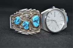 Authentic Les Baker Navajo AZ Turquoise SS Watch