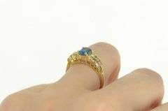 14K Yellow Gold Blue Topaz CZ Squared Cluster Accent Ring