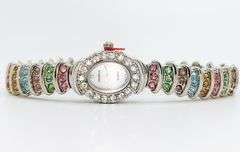 Ladies Geneva & Gemstone Watch, 18kt White Gold Plated
