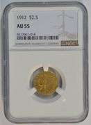 Near Mint 1912 US $2.50 Indian Gold Piece. NGC AU55