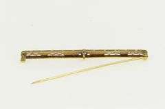 14K Yellow Gold Art Deco Blue Topaz Filigree Ornate Bar Pin/Brooch
