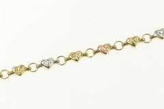 14K Yellow Gold Tri Tone Puffy Heart Link Vintage Tennis Bracelet