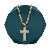 14K YELLOW GOLD CROSS PAVE CUBIC ZIRCONIA STONES