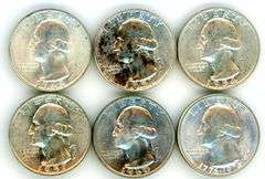 6 Different Uncirculated Silver Washington Quarters