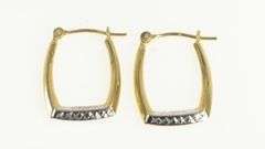 14K Yellow Gold Two Tone Squared Textured Fashion Hoop Earrings