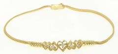14K Yellow Gold Diamond Heart Link Vintage Love Symbol Bracelet