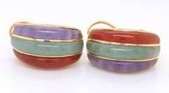 14kt Yellow Gold Green Jade, Coral and Lavender Earrings