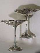 Stunning Pair of Stieff Hand-Chased Stemmed Candy Dishes