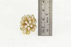 14K Yellow Gold 1960's Pearl Diamond Cluster Vintage Floral Ring