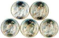 5 Peace Silver Dollars from 1922