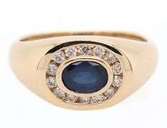 1.10ct Oval Sapphire and 0.30ctw Diamond Frame Bezel Set Ring in 14K