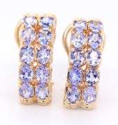 Handsome Yellow Gold Oval Tanzanite Two Row Huggie Earrings