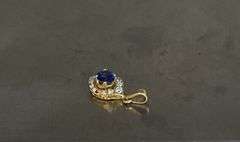 BEAUTIFUL 14KT SOLID YELLOW GOLD, BLUE SAPPHIRE, & DIAMOND PENDANT