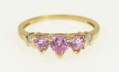 10K Yellow Gold Three Stone Pink Topaz Heart Diamond Accent Ring