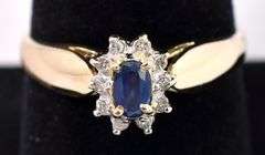 Excellent Blue Sapphire And Diamond Ring In 14K Yellow Gold