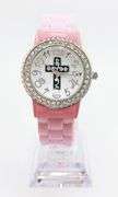 Fancy Pink Geneva Watch w/ Cross Graphic and Gemstones