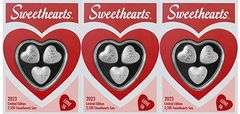 GROUP LOT OF 3x SWEETHEARTS CANDY PAMP SUISSE 3-HEART SET- 90.0 GRAMS OF .9999 FINE SILVER